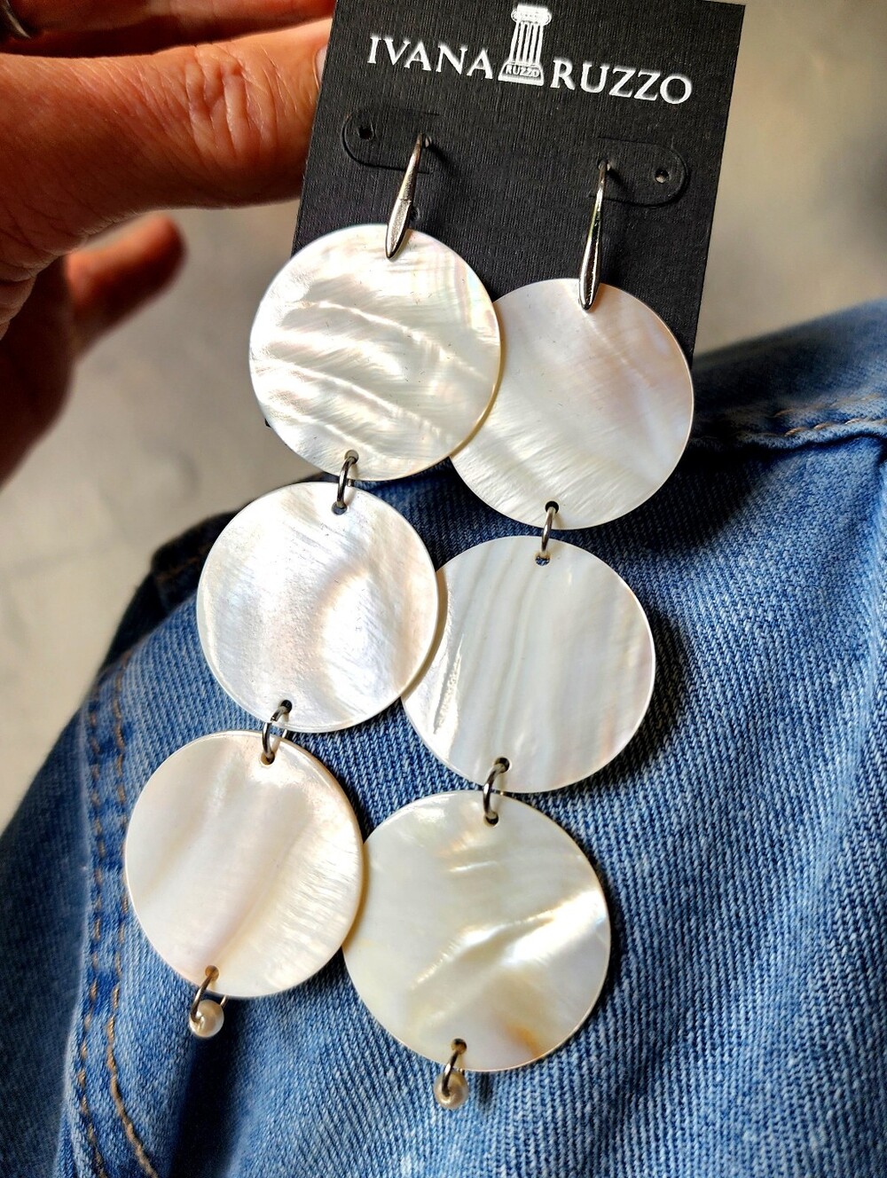 Natural Mother of Pearl Stone Silver Long Chandeliers Boho Earrings